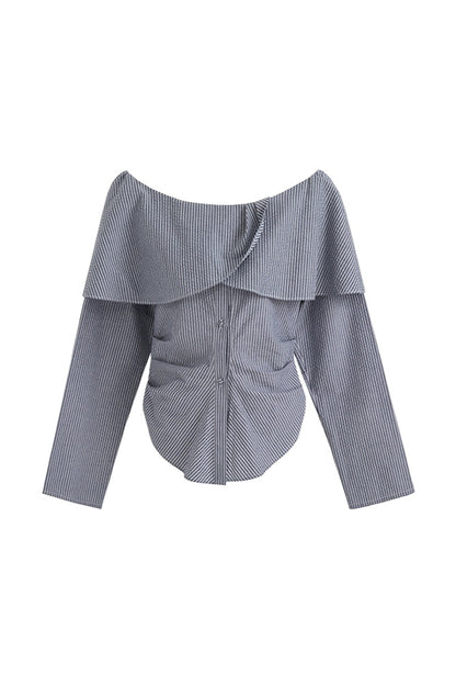 ワンショルダーストライプエレガントトップス　B4196