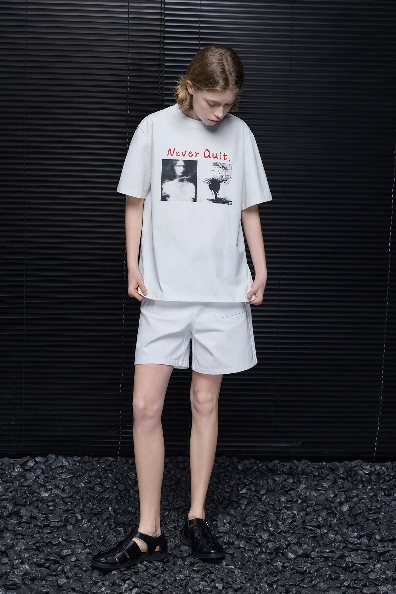 ホワイトヴィンテージプリント半袖Tシャツ　B4856