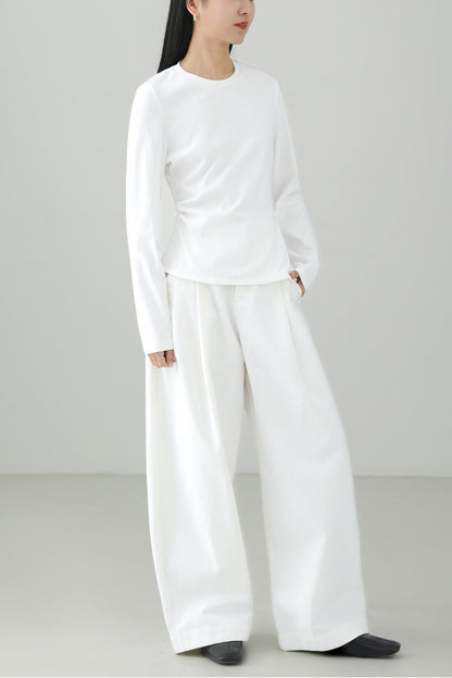 White Straight Wide Versatile Pants B4655