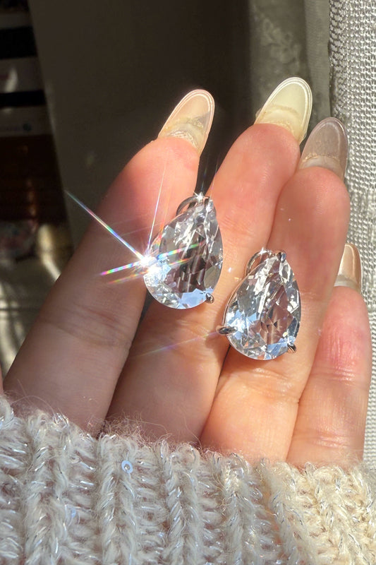 S925 Natural White Crystal Teardrop Earrings B4385