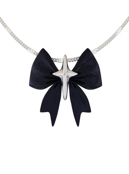 Black ribbon star necklace B2680