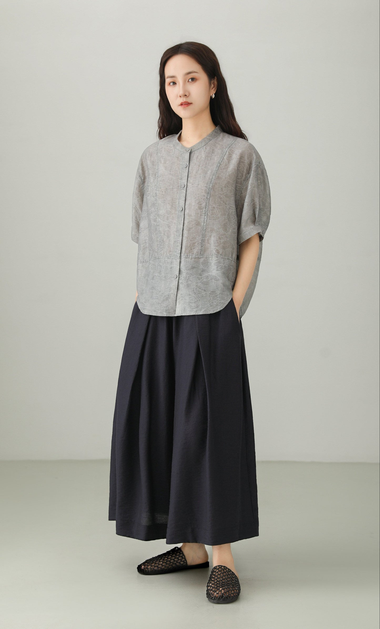 Art Style Tencel Blend Jacquard Blouse B4894