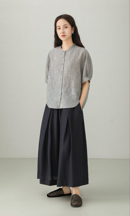 Art Style Tencel Blend Jacquard Blouse B4894