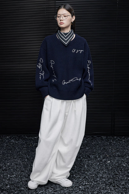 ホワイトフリーススウェットルーズワイドパンツ　B4365