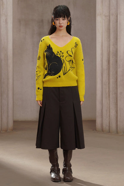 コーヒーカラーAラインワイドスカンツ　B4450