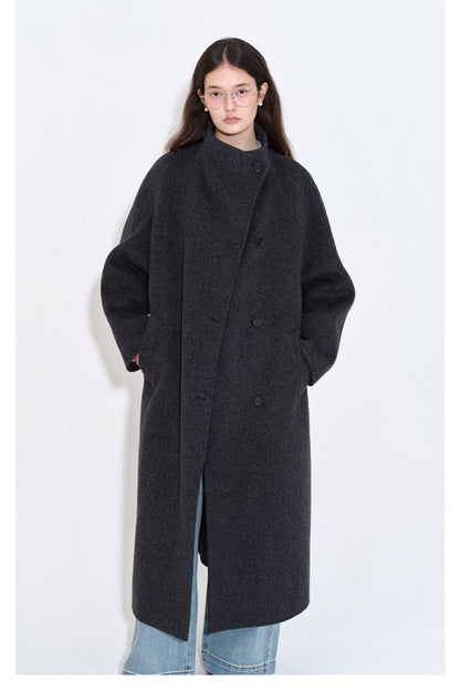 Minimalist wool stand collar double-face coat B4407