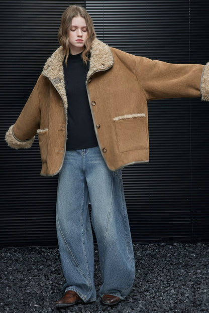 PUリバーシブルシアリングコート　B4576