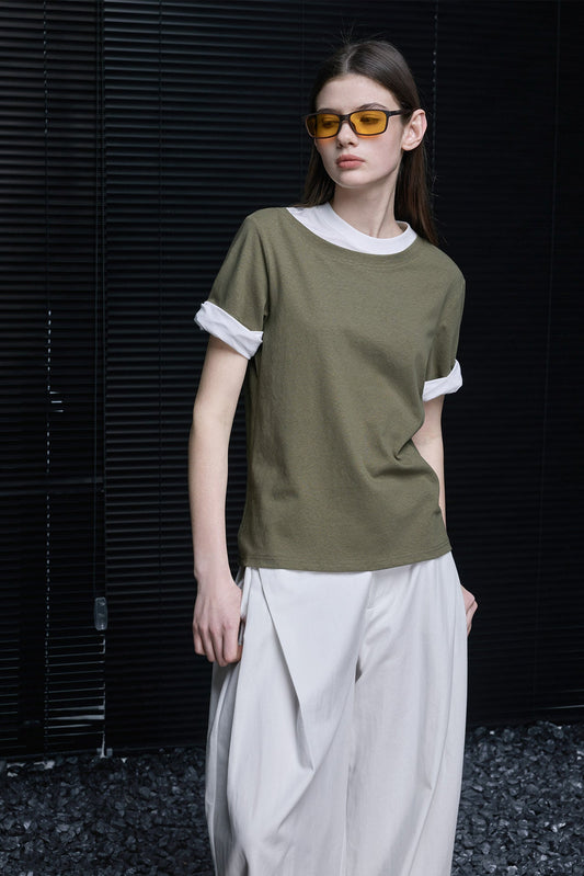 フェイクツーピース半袖Tシャツ　B4854