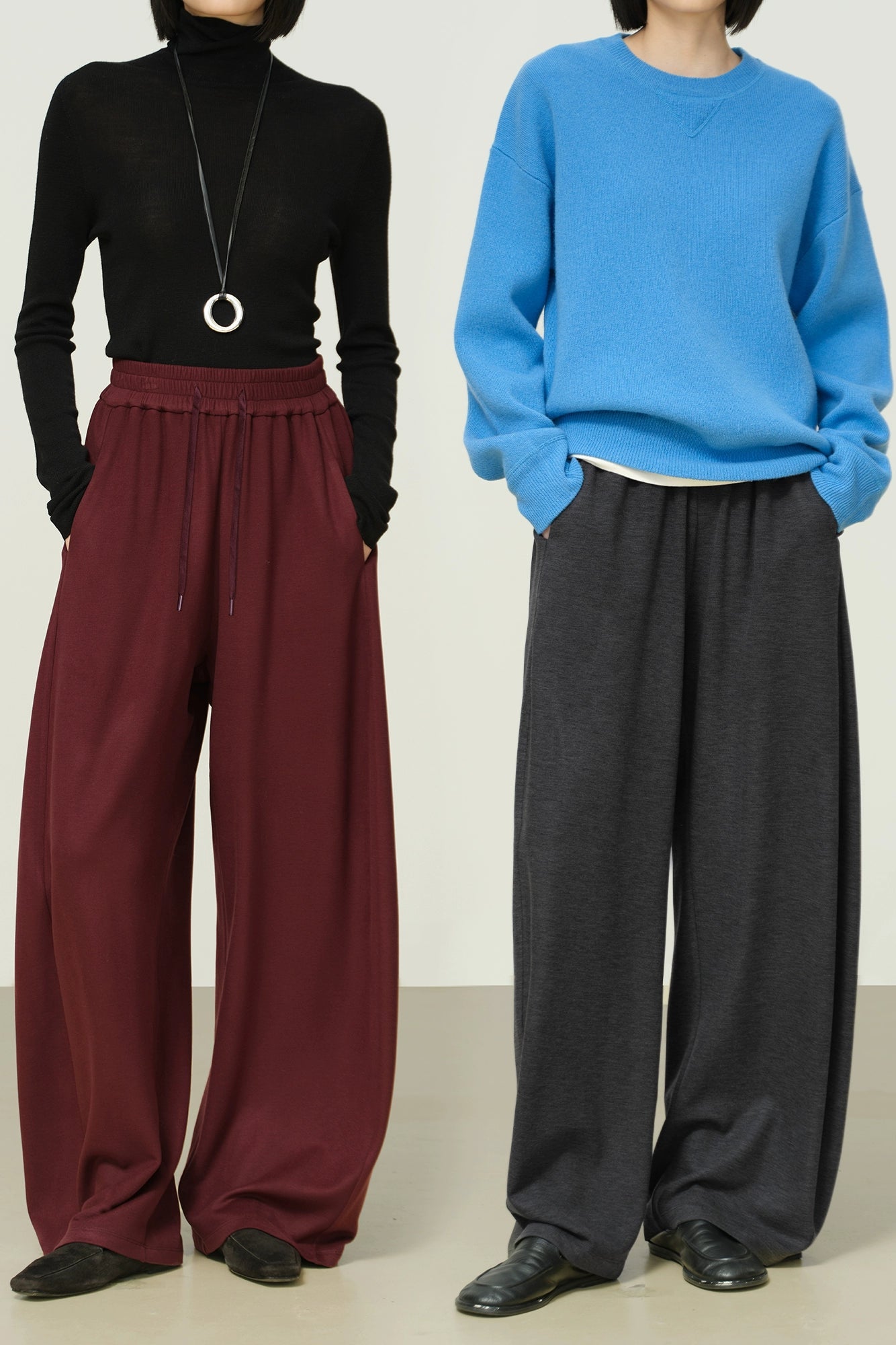 ブラックテクノロジーシンプルゴムウエストワイドパンツ　B4483