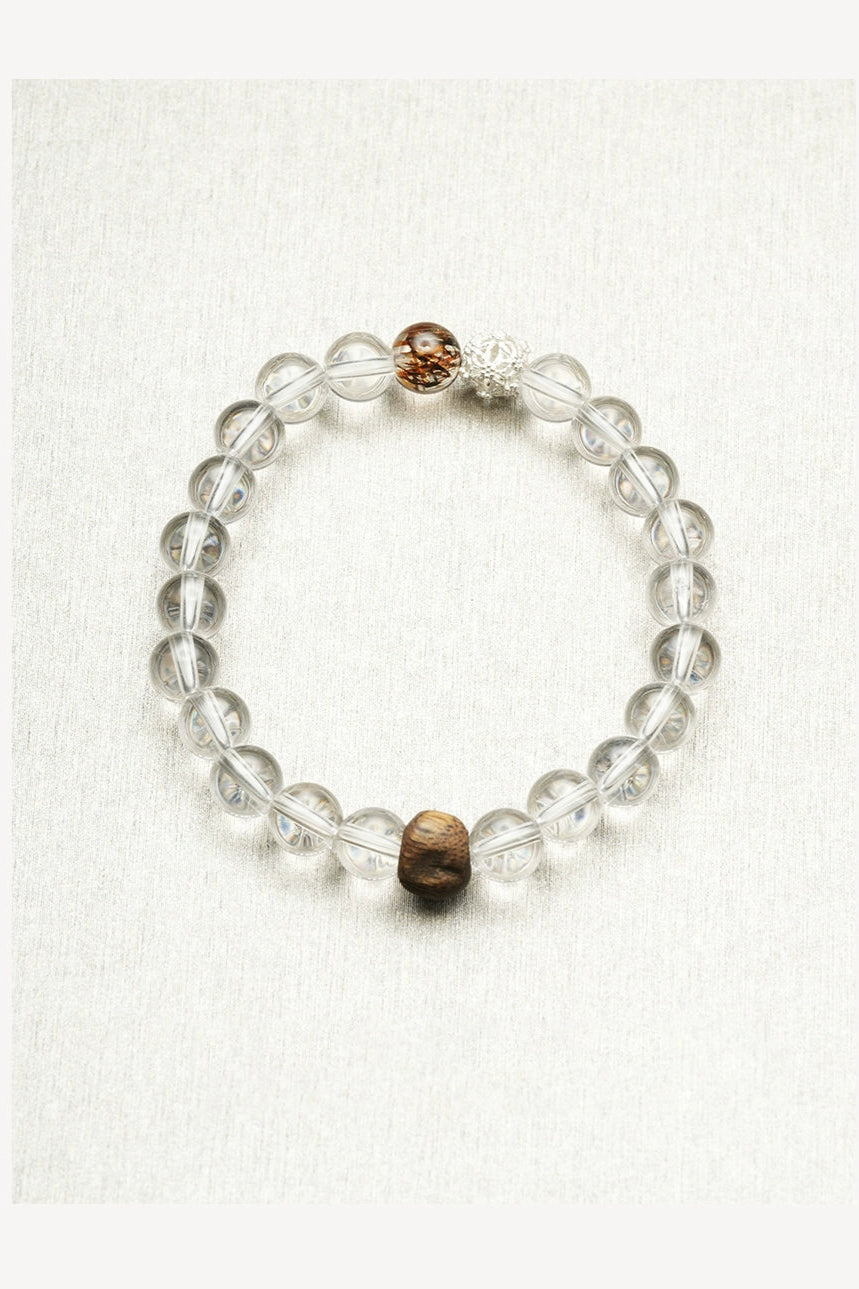 S925ブラジル産ホワイトクリスタル白沈香ブレスレット　B4206
