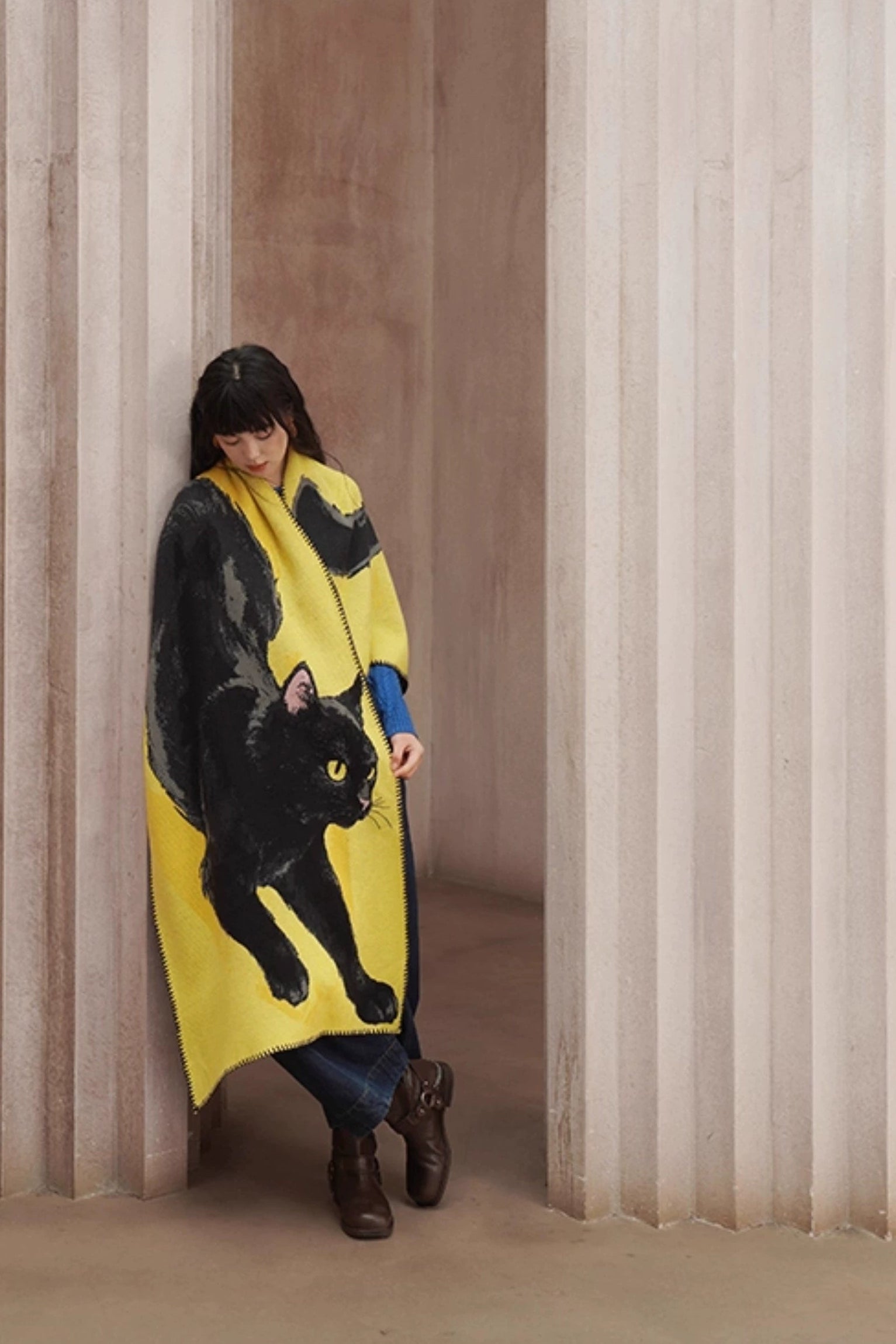 黒猫ニットロングショール　B4452