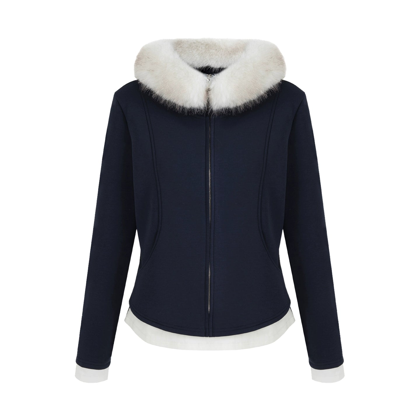 Fur collar fake two-piece top and cropped pants set B4511