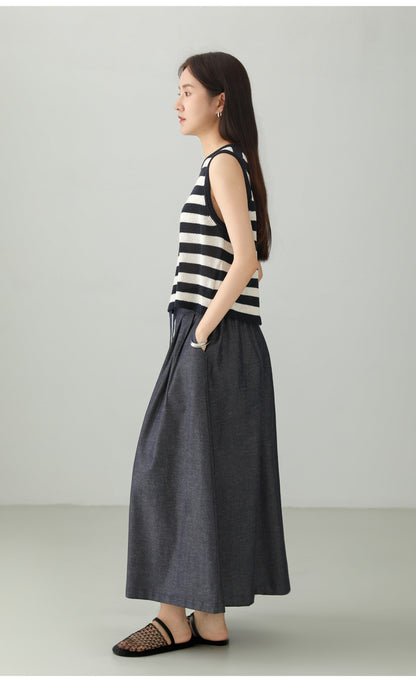 Cotton Linen Art Flare Skirt B4765