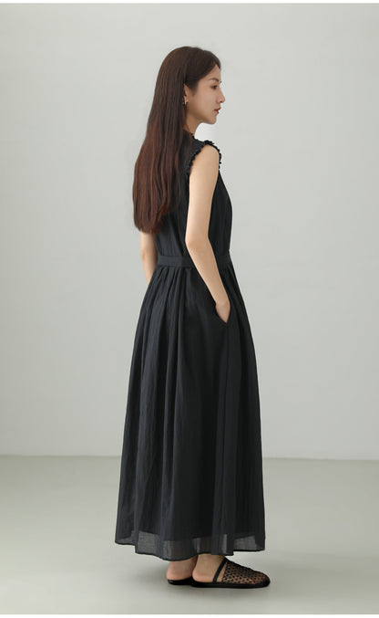 Natural Wrinkle V-Neck Sleeveless Dress B4755