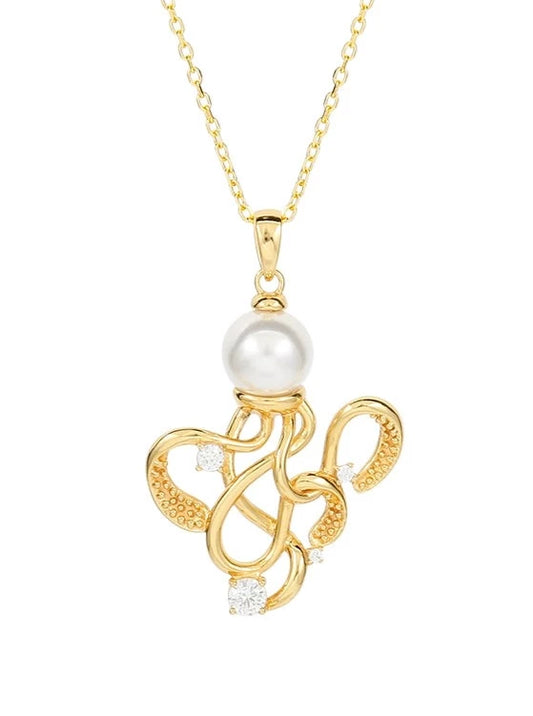 S925 Pearl Octopus Pendant Necklace B2195