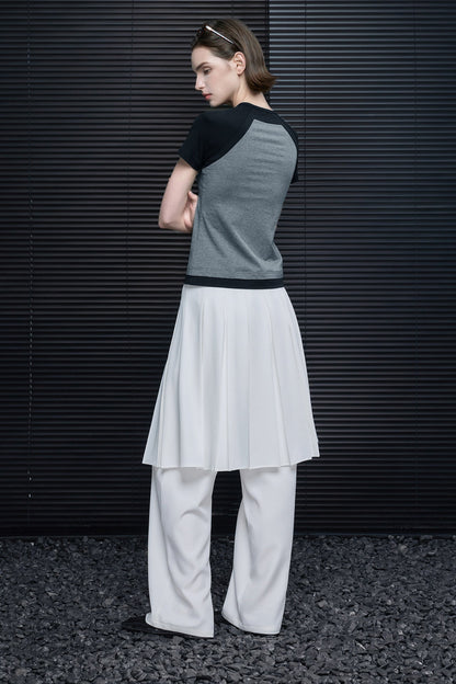 レトロコントラストカラーショートスリムTシャツ　B4694