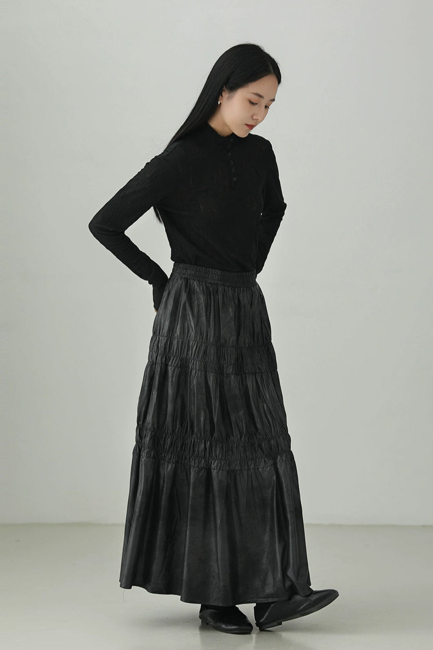 PU leather gathered skirt B4276