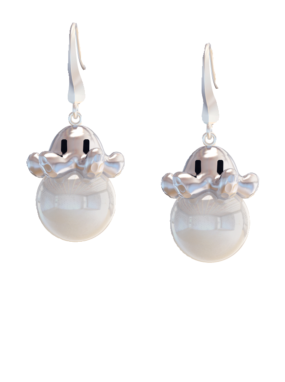 Metal Octopus Pearl Polygon Earrings B2793