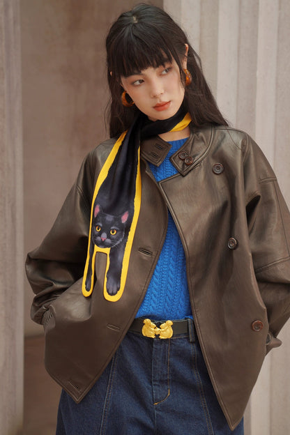 美國復古摩托車PU寬鬆夾克 B4458