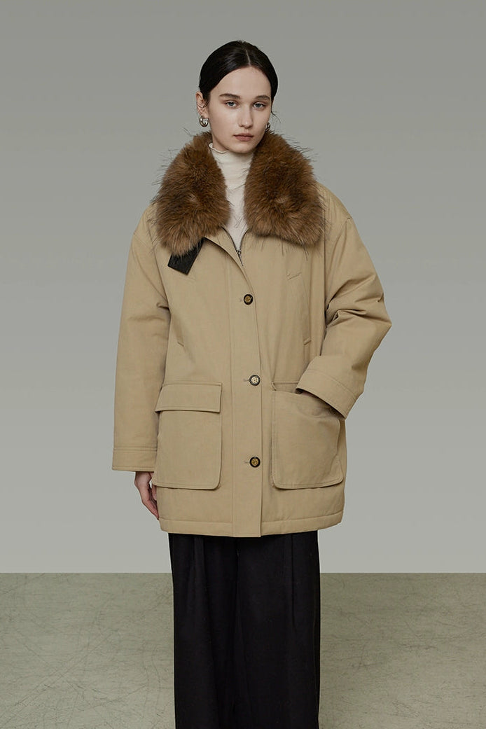 リムーバブルファーカラーコットンパディッドコート　B4509