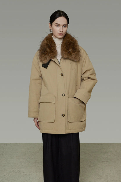 リムーバブルファーカラーコットンパディッドコート　B4509