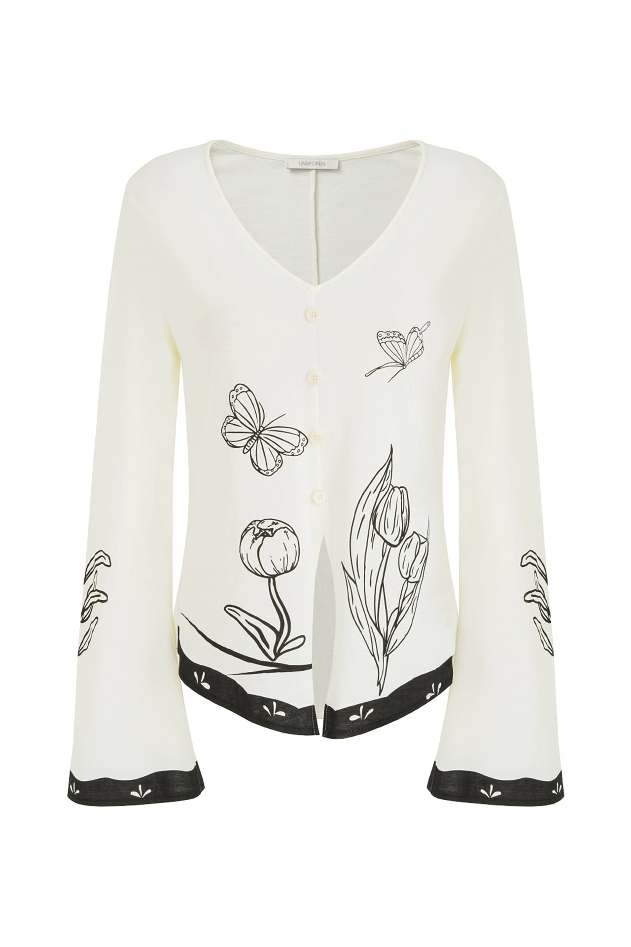 オリジナル手描きプリントVネック長袖トップス　B4193