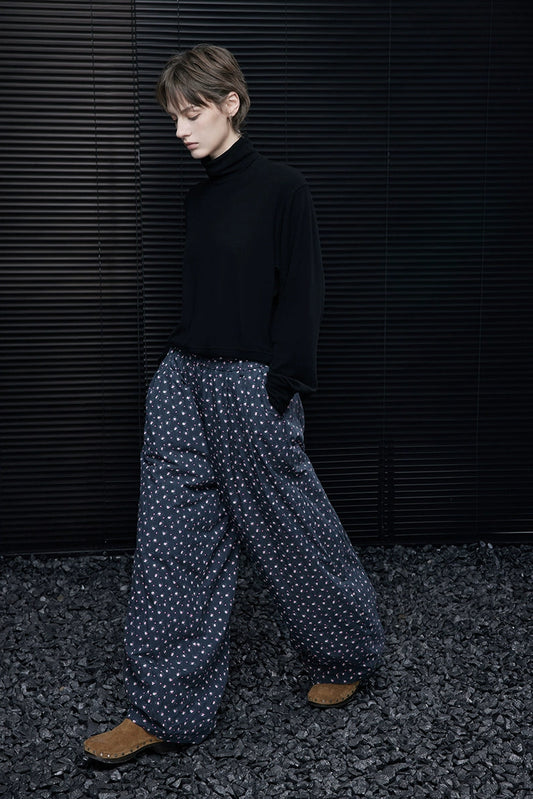 藏青色小碎花寬褲 B4367