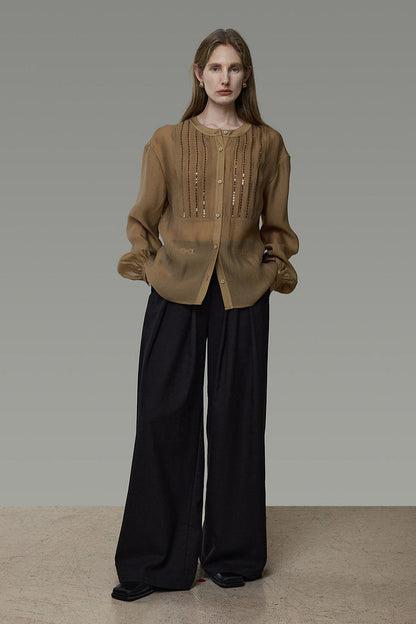 Sequined Embroidered French Loose Blouse B4938