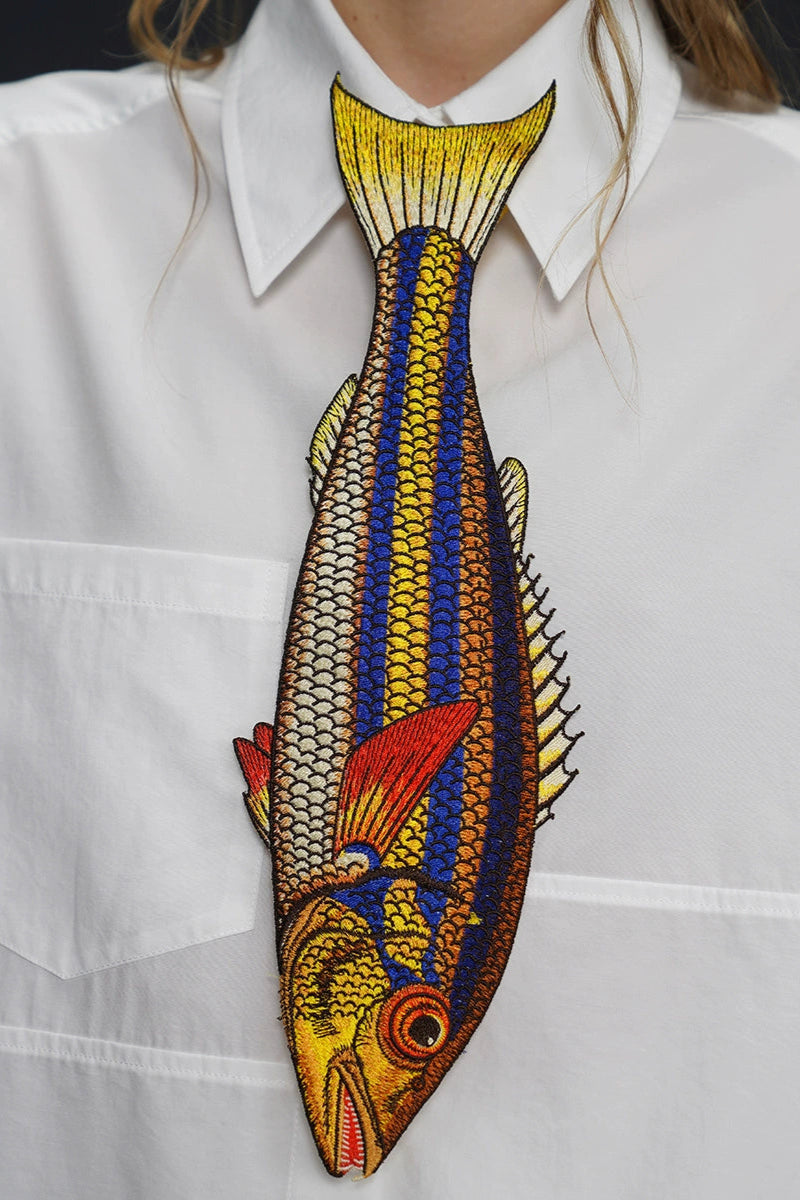 イエローフィッシュヴィンテージ刺繡ネクタイ　B4162