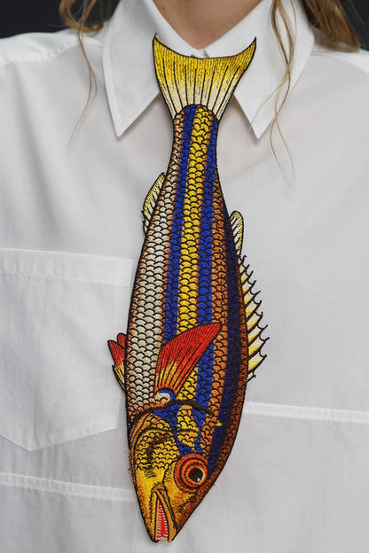 イエローフィッシュヴィンテージ刺繡ネクタイ　B4162