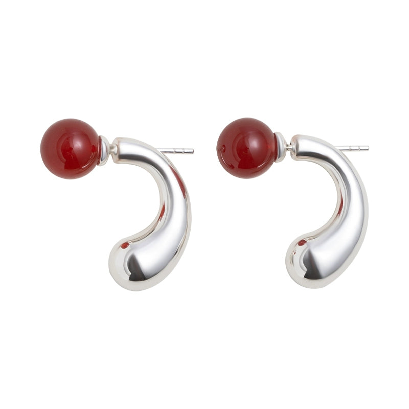 S925 Red Agate Two-Color Water Drop Earrings B4378
