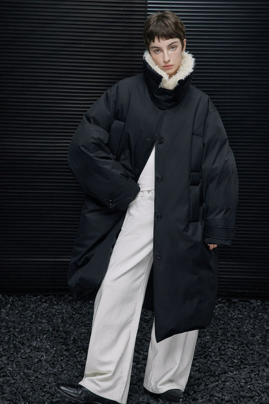 ブラックファーカラーロングダウンジャケット　B4543