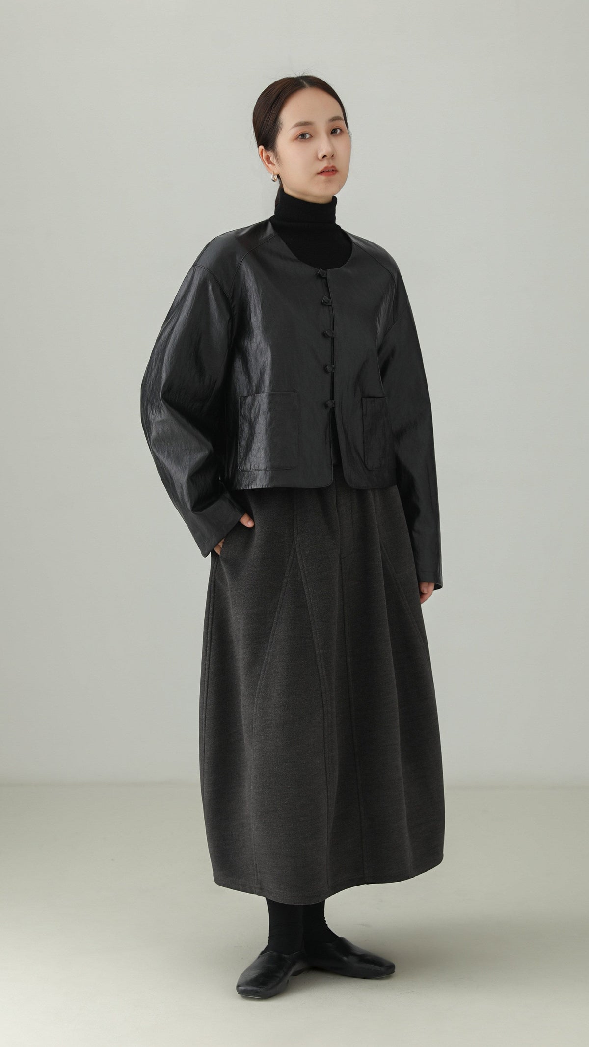 Wool-blend balloon midi skirt B5002
