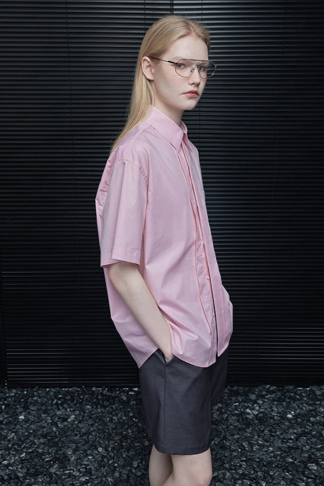 ピンクドロップショルダープリーツシャツ　B3877