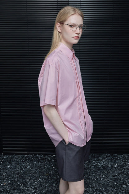 ピンクドロップショルダープリーツシャツ　B3877