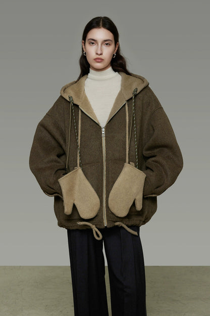 Reversible double-face wool hooded short coat B4510