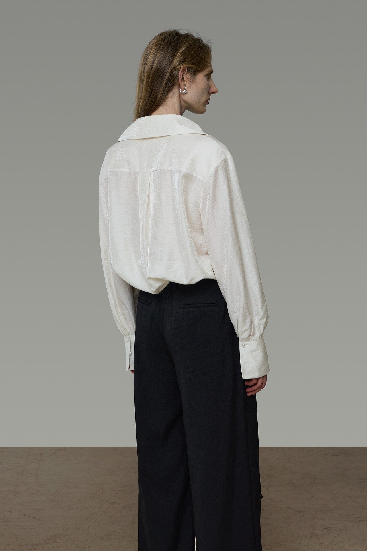Cross-Wrap Design Faux Layered V-Neck Shirt B4937