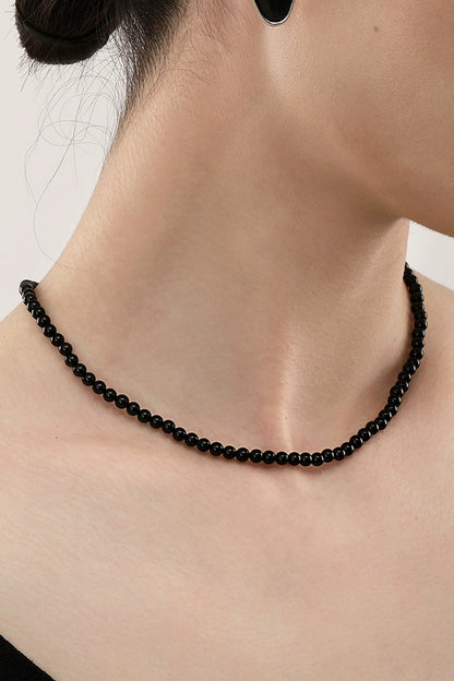 S925ミニブラックオニキスミニマリストネックレス　B4374