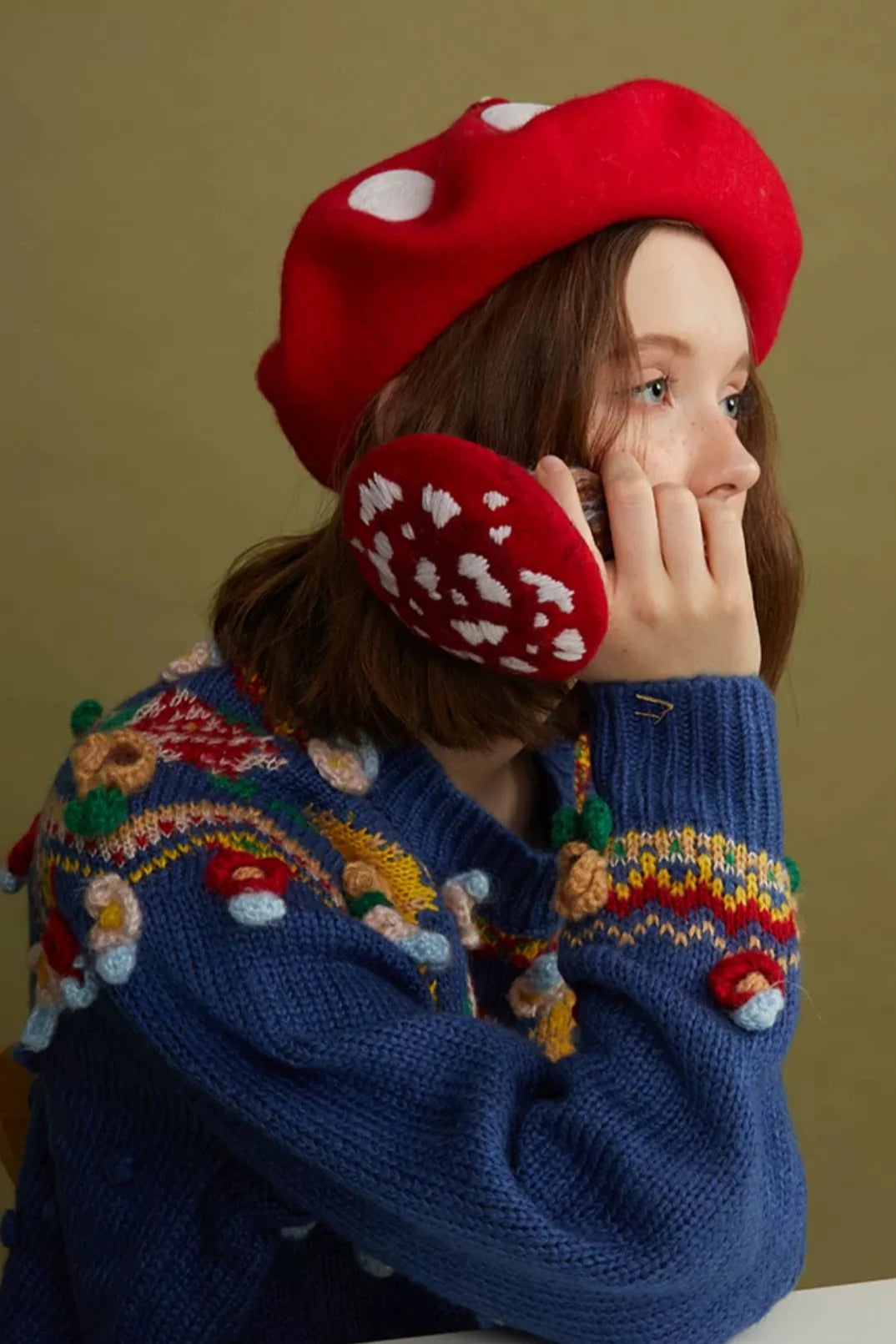 手作り羊毛フェルトキノコモチーフアーティストベレー帽 B3393 – Bloemen