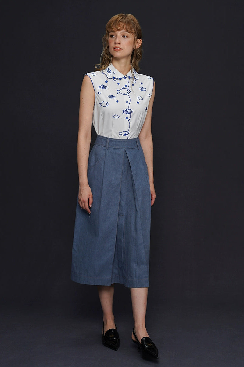 復古牛仔藍A字裙B4156