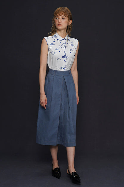 復古牛仔藍A字裙B4156