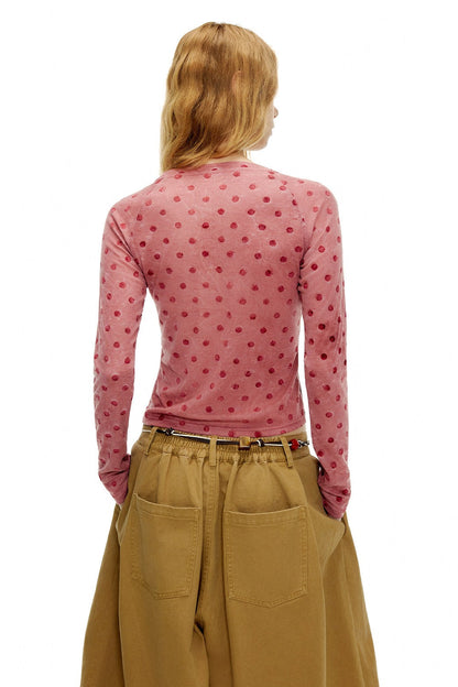 キャットレトロフロック加工ドットTシャツ　B4593