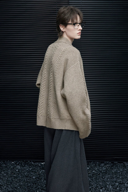 オートミールルーズケーブルニットジャケット　B4362