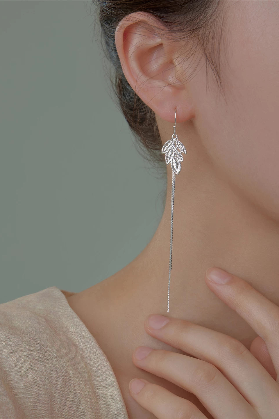 S925レースリーフタッセルピアス　B4564