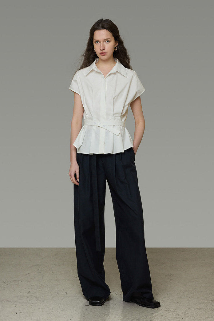 White Tucked Waist-Shaping Blouse B4775