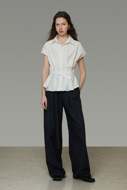 White Tucked Waist-Shaping Blouse B4775