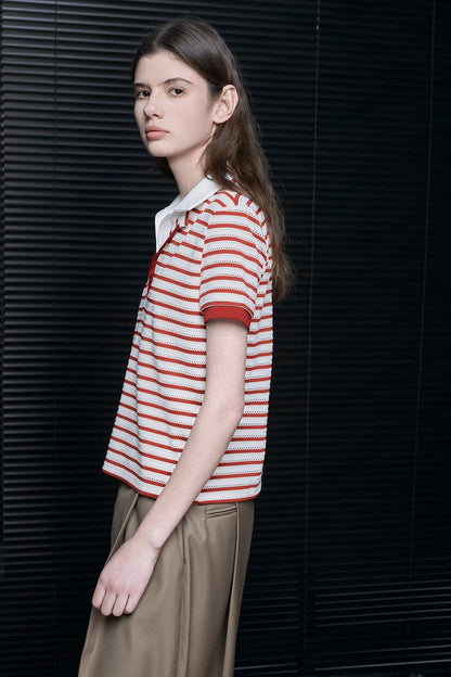 Fake Two-Piece Stripe Short-Sleeve Polo Shirt B4709
