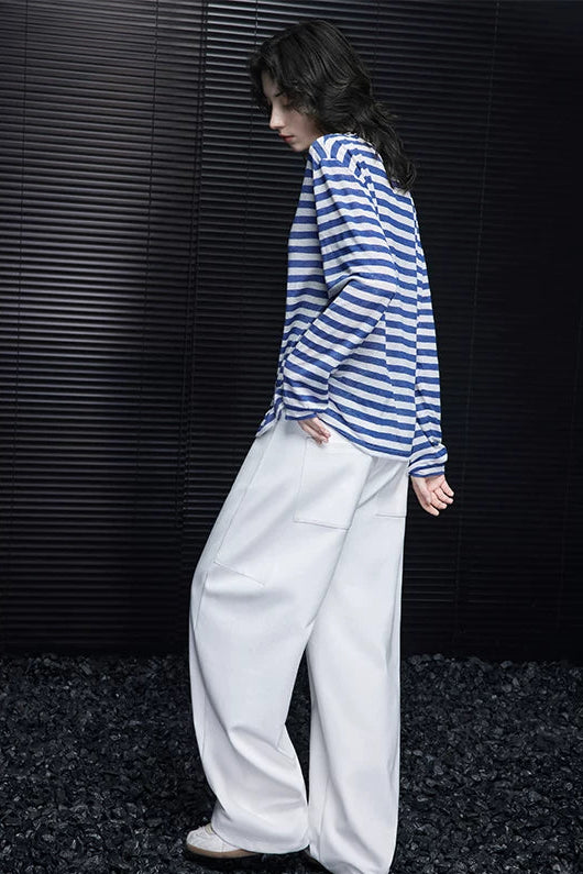 ストライプシンプルルーズ長袖Ｔシャツ　B4690