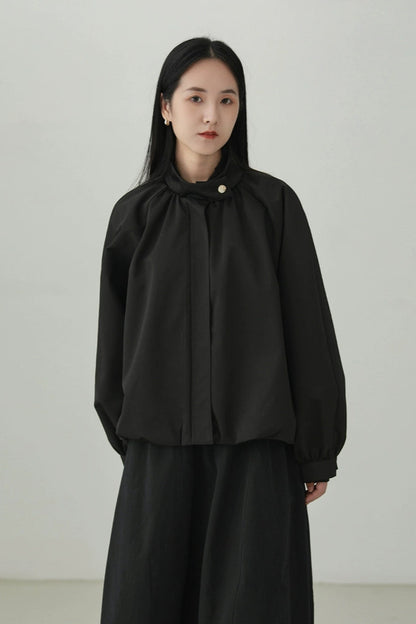 Stand collar gathered jacket B4274