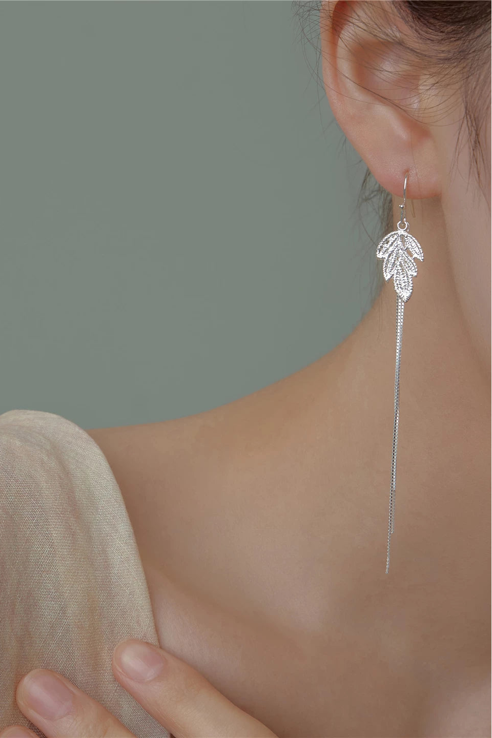 S925レースリーフタッセルピアス　B4564